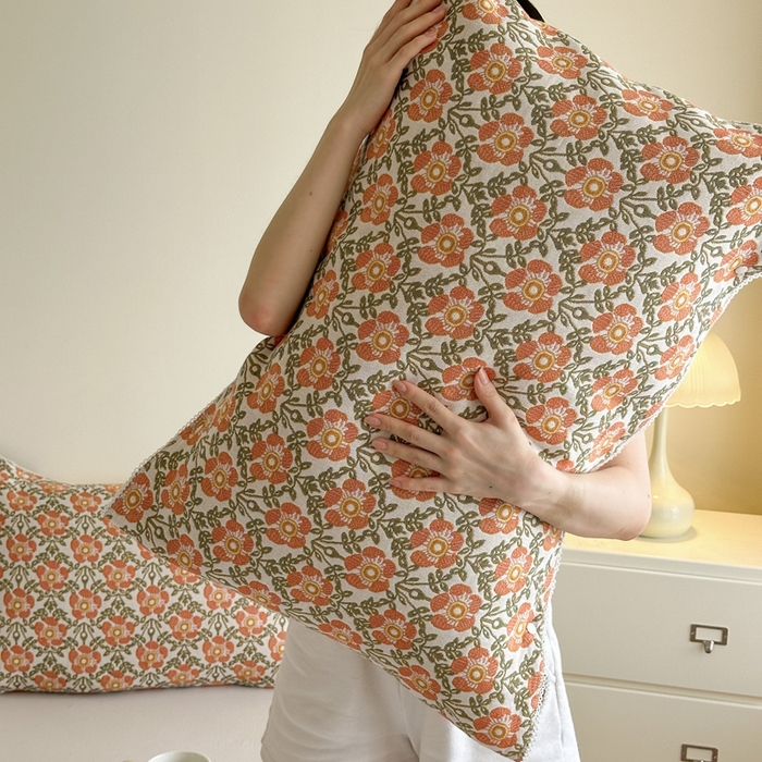 91家纺网 家纺一手货源 找家纺 朴尔家纺-毛巾被2025新款半包可调节暗扣魔术全棉三层纱布枕巾 连枝花卉