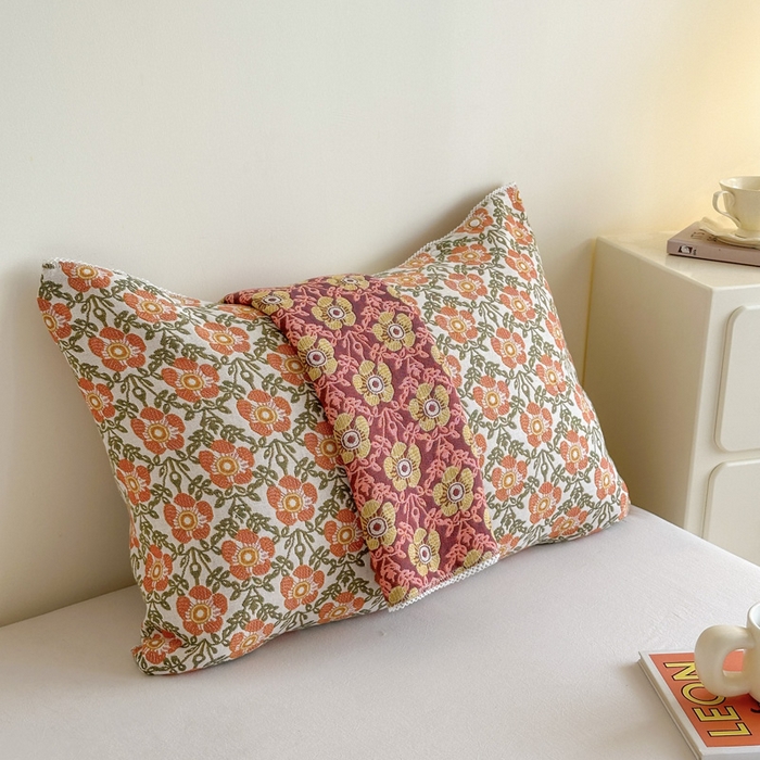 91家纺网 家纺一手货源 找家纺 朴尔家纺-毛巾被2025新款半包可调节暗扣魔术全棉三层纱布枕巾 连枝花卉