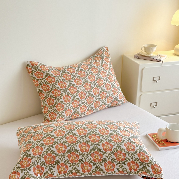 91家纺网 家纺一手货源 找家纺 朴尔家纺-毛巾被2025新款半包可调节暗扣魔术全棉三层纱布枕巾 连枝花卉