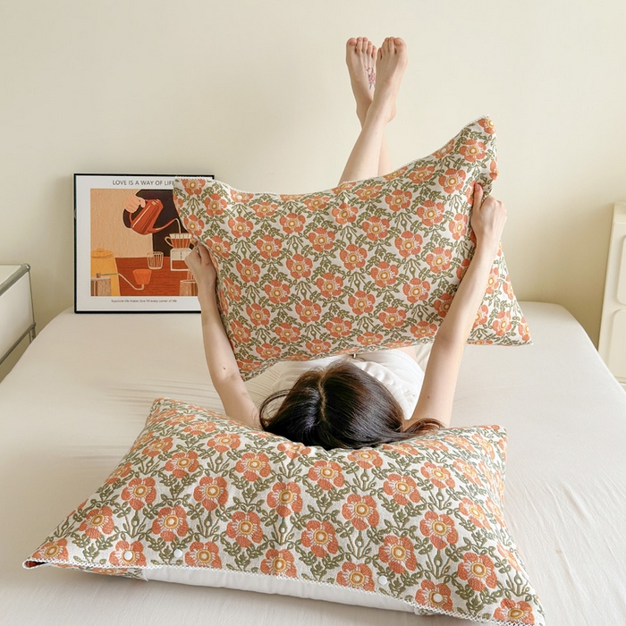 91家纺网 家纺一手货源 找家纺 朴尔家纺-毛巾被2025新款半包可调节暗扣魔术全棉三层纱布枕巾 连枝花卉