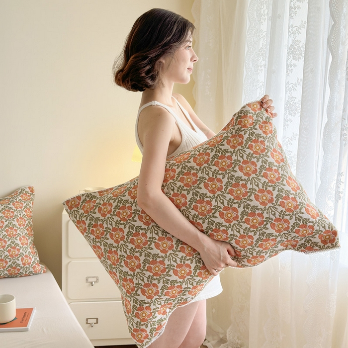 91家纺网 家纺一手货源 找家纺 朴尔家纺-毛巾被2025新款半包可调节暗扣魔术全棉三层纱布枕巾 连枝花卉