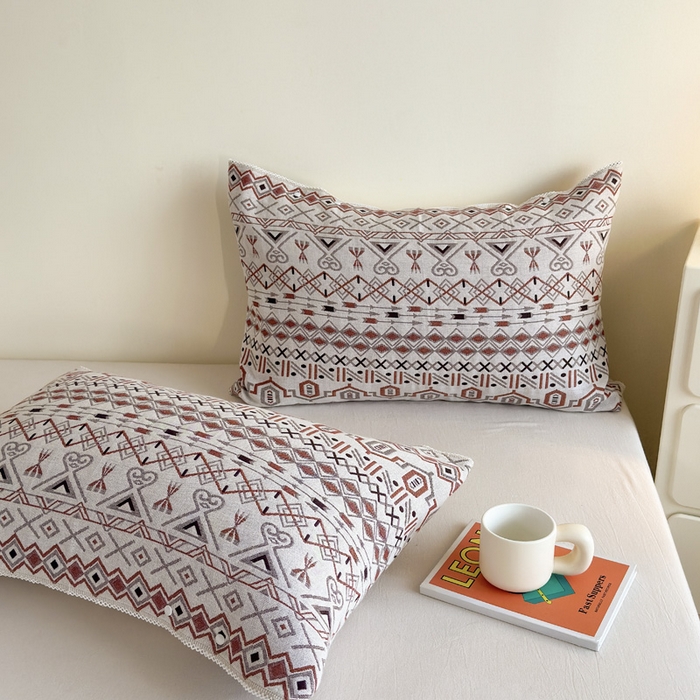 91家纺网 家纺一手货源 找家纺 朴尔家纺-毛巾被2025新款半包可调节暗扣魔术全棉三层纱布枕巾 玛雅岩纹-白棕