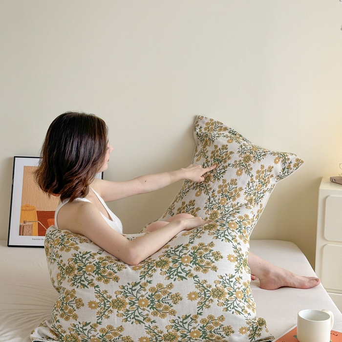 91家纺网 家纺一手货源 找家纺 朴尔家纺-毛巾被2025新款半包可调节暗扣魔术全棉三层纱布枕巾 一簇鲜花