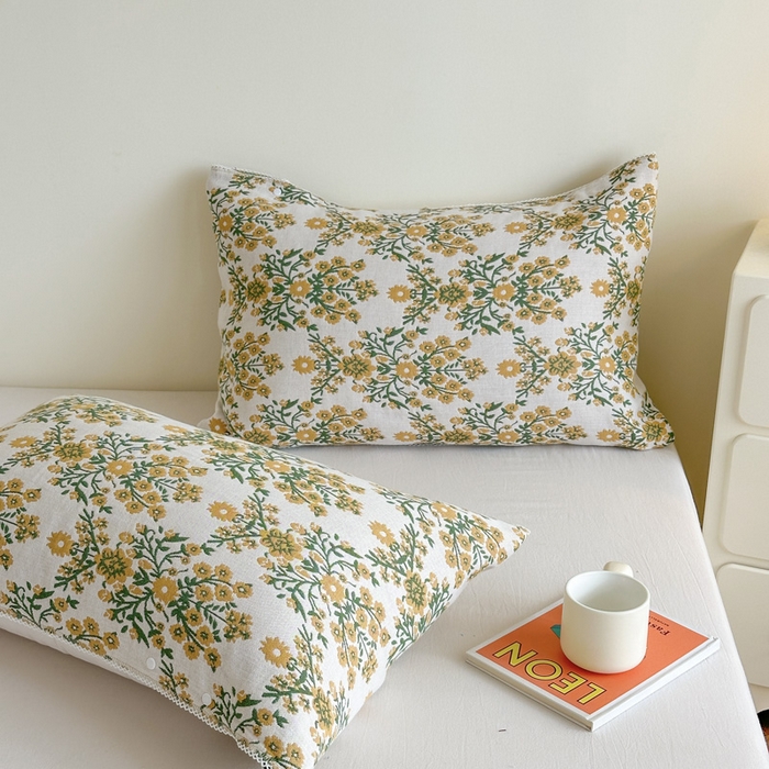 91家纺网 家纺一手货源 找家纺 朴尔家纺-毛巾被2025新款半包可调节暗扣魔术全棉三层纱布枕巾 一簇鲜花