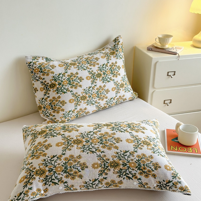 91家纺网 家纺一手货源 找家纺 朴尔家纺-毛巾被2025新款半包可调节暗扣魔术全棉三层纱布枕巾 一簇鲜花