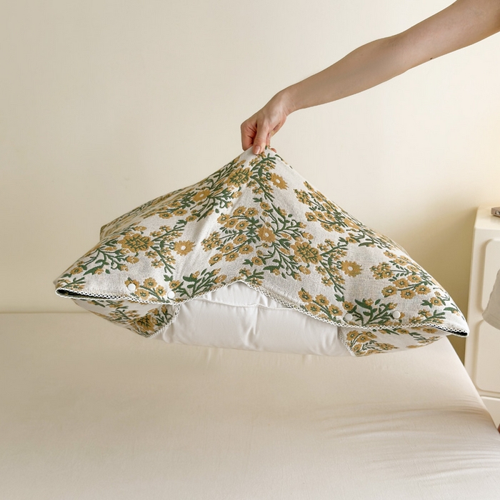 91家纺网 家纺一手货源 找家纺 朴尔家纺-毛巾被2025新款半包可调节暗扣魔术全棉三层纱布枕巾 一簇鲜花