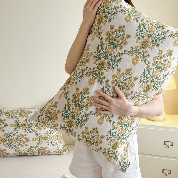 91家纺网 家纺一手货源 找家纺 朴尔家纺-毛巾被2025新款半包可调节暗扣魔术全棉三层纱布枕巾 一簇鲜花