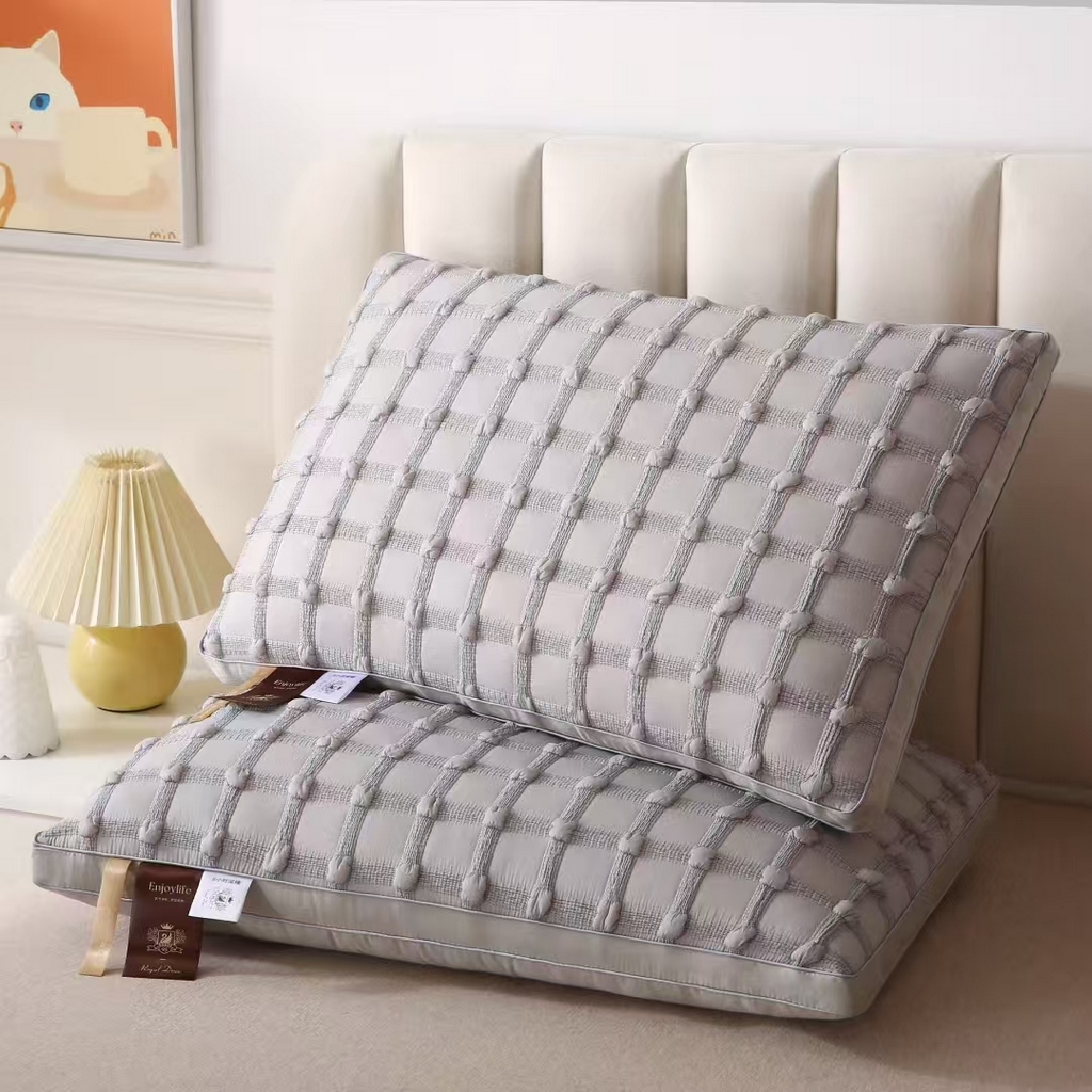 云熙枕业 2025新款酒店家用泡芙小方格立体枕枕头枕芯 泡芙小方格立体枕-灰色