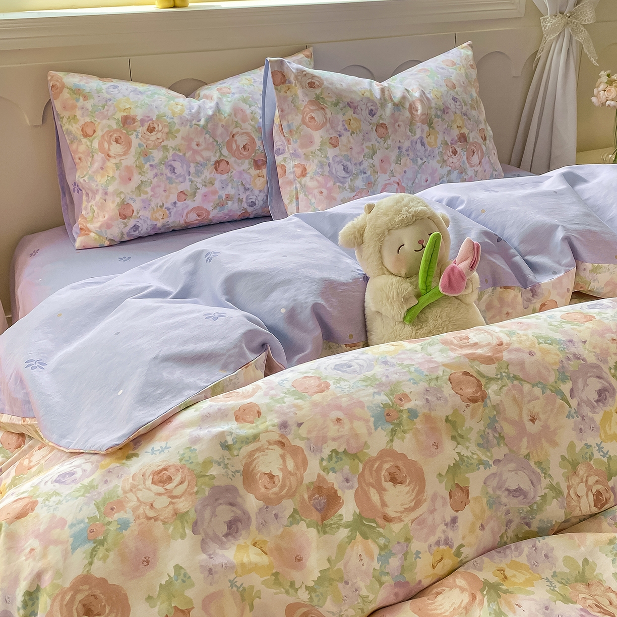 91家纺网 家纺一手货源 找家纺 黑马家居 2025新款13070全棉田园小清新四件套系列 花漾