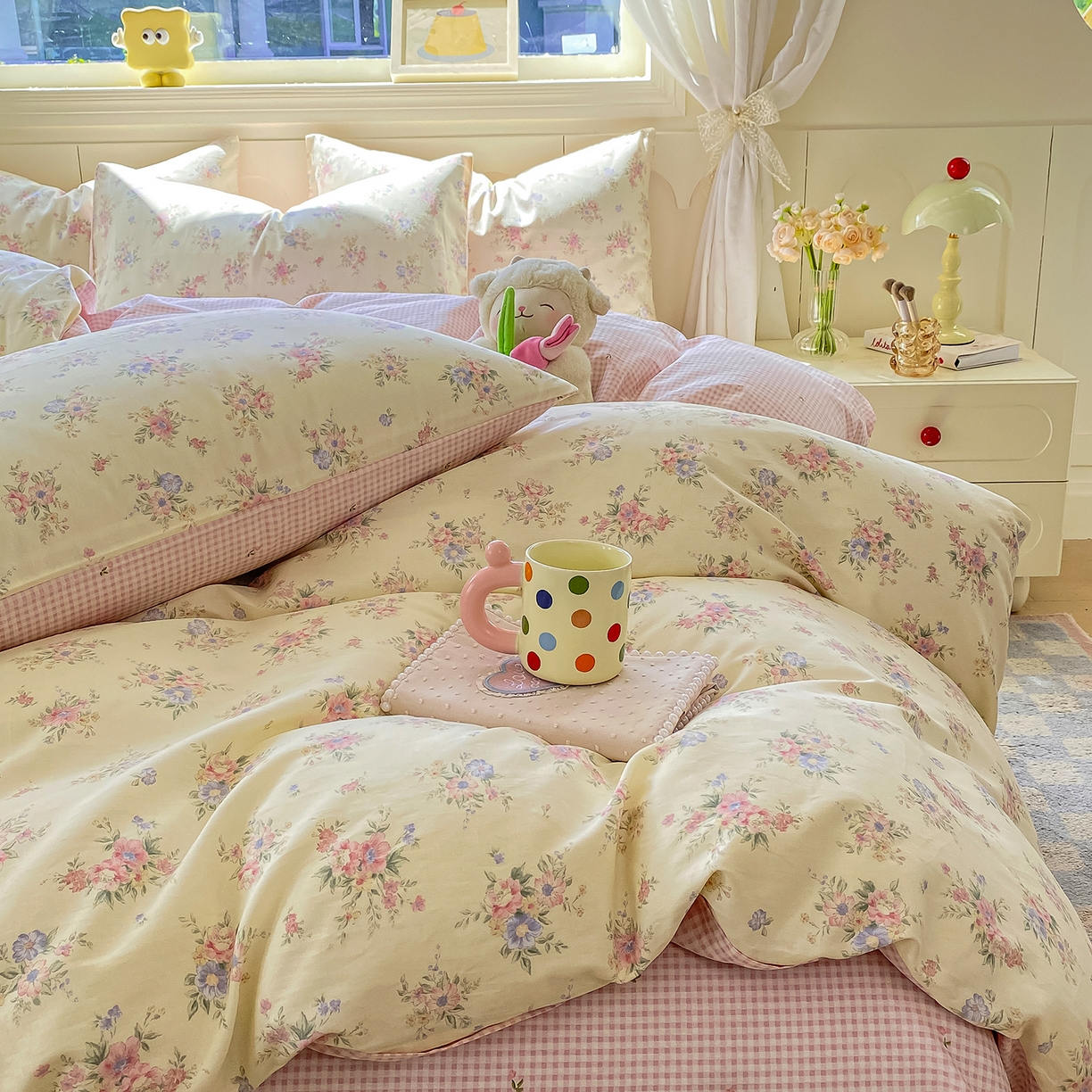 91家纺网 家纺一手货源 找家纺 黑马家居 2025新款13070全棉田园小清新单品被套系列 花漾