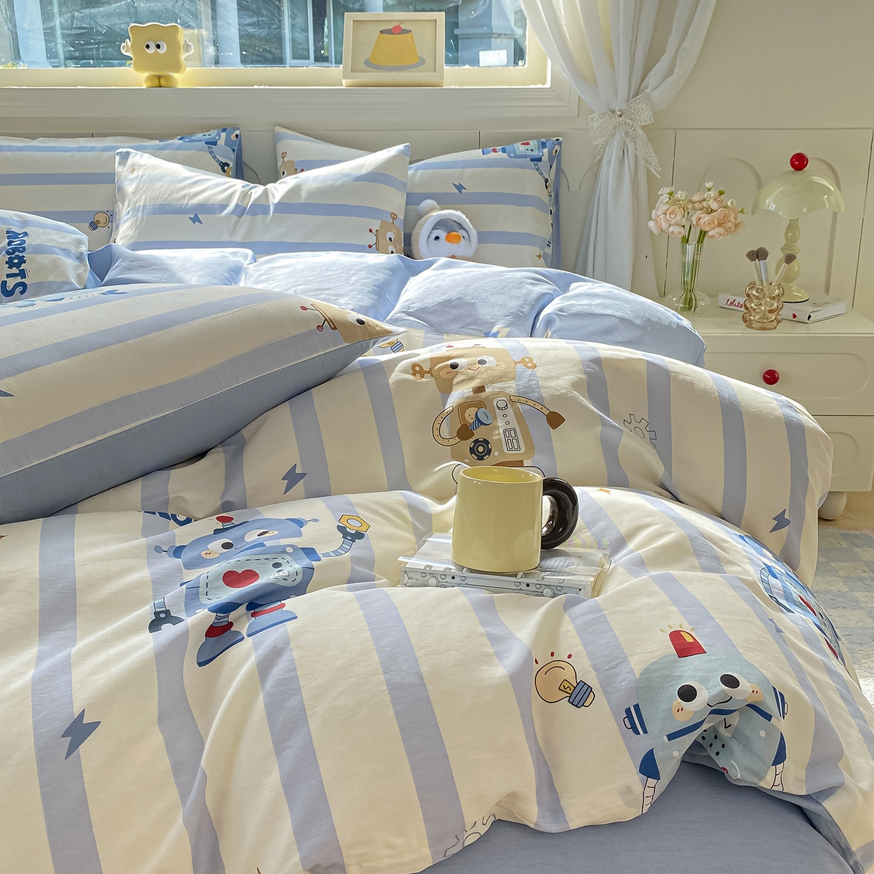 91家纺网 家纺一手货源 找家纺 黑马家居 2025新款13070全棉田园小清新单品被套系列 机器人