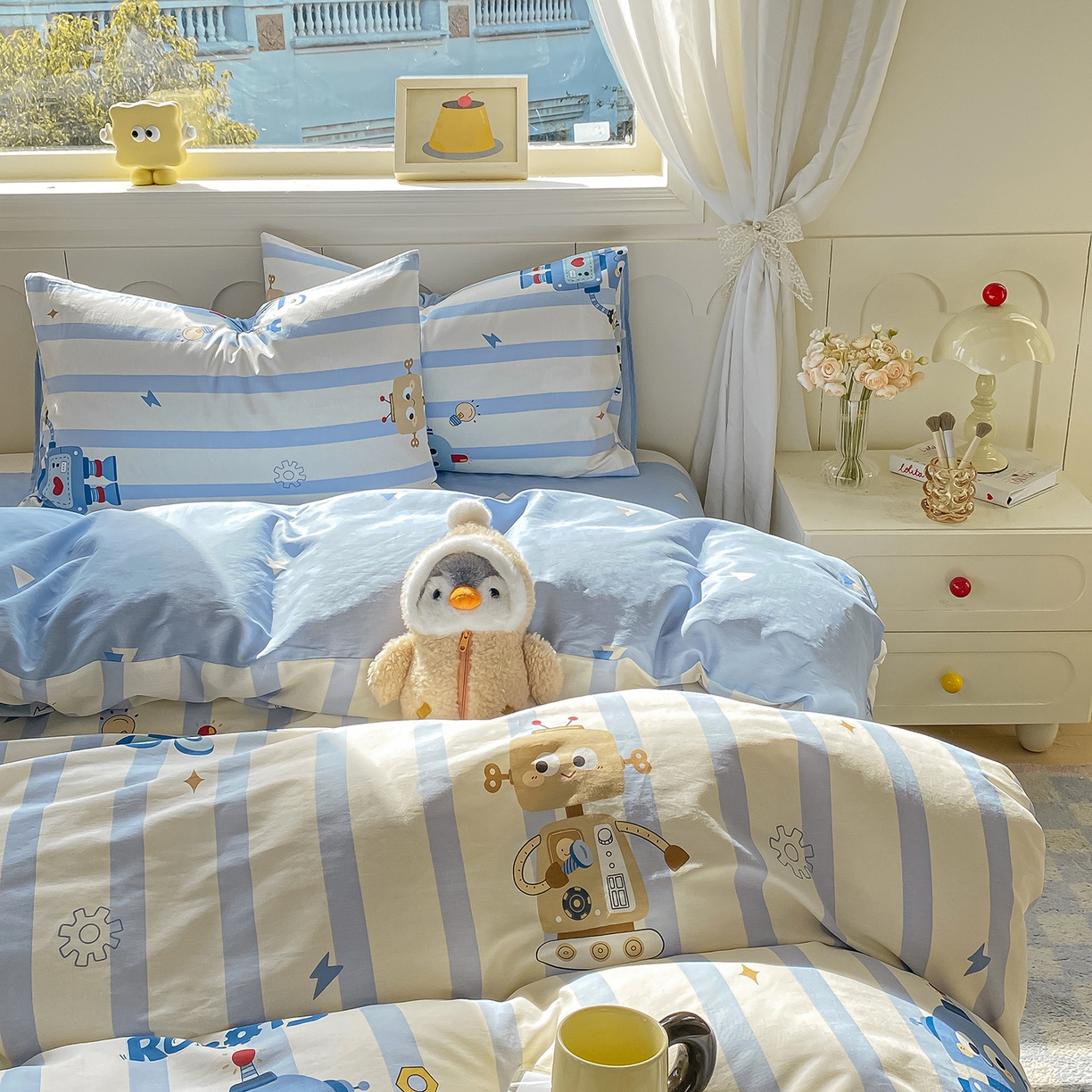 91家纺网 家纺一手货源 找家纺 黑马家居 2025新款13070全棉田园小清新单品被套系列 机器人