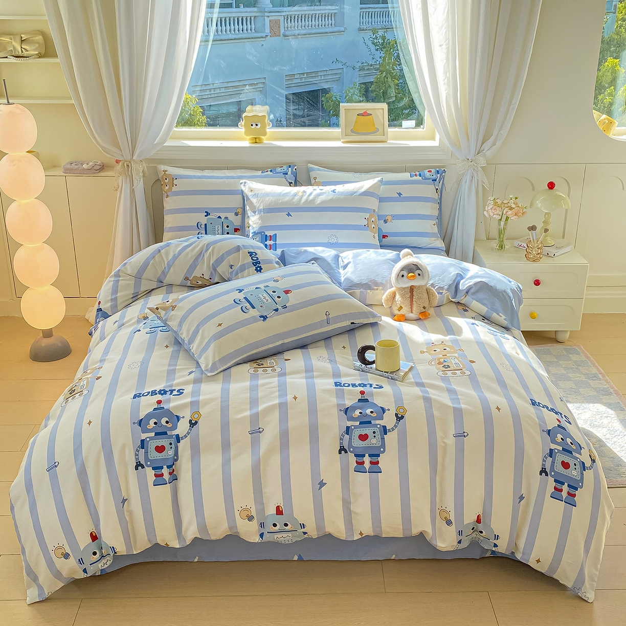 91家纺网 家纺一手货源 找家纺 黑马家居 2025新款13070全棉田园小清新四件套系列 机器人