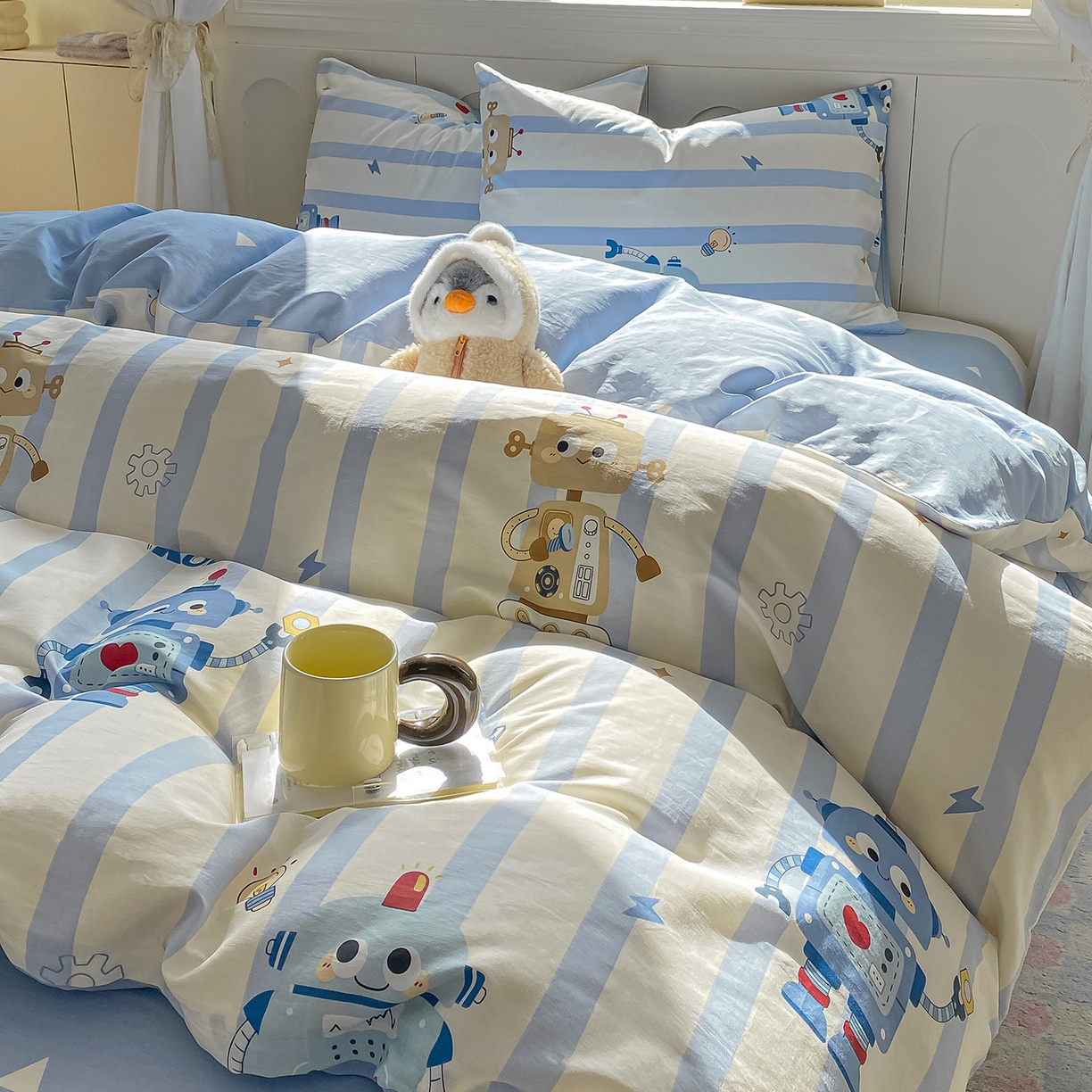 91家纺网 家纺一手货源 找家纺 黑马家居 2025新款13070全棉田园小清新四件套系列 机器人