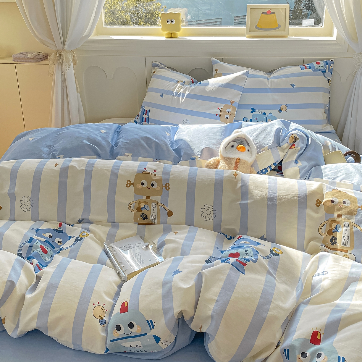 91家纺网 家纺一手货源 找家纺 黑马家居 2025新款13070全棉田园小清新四件套系列 机器人