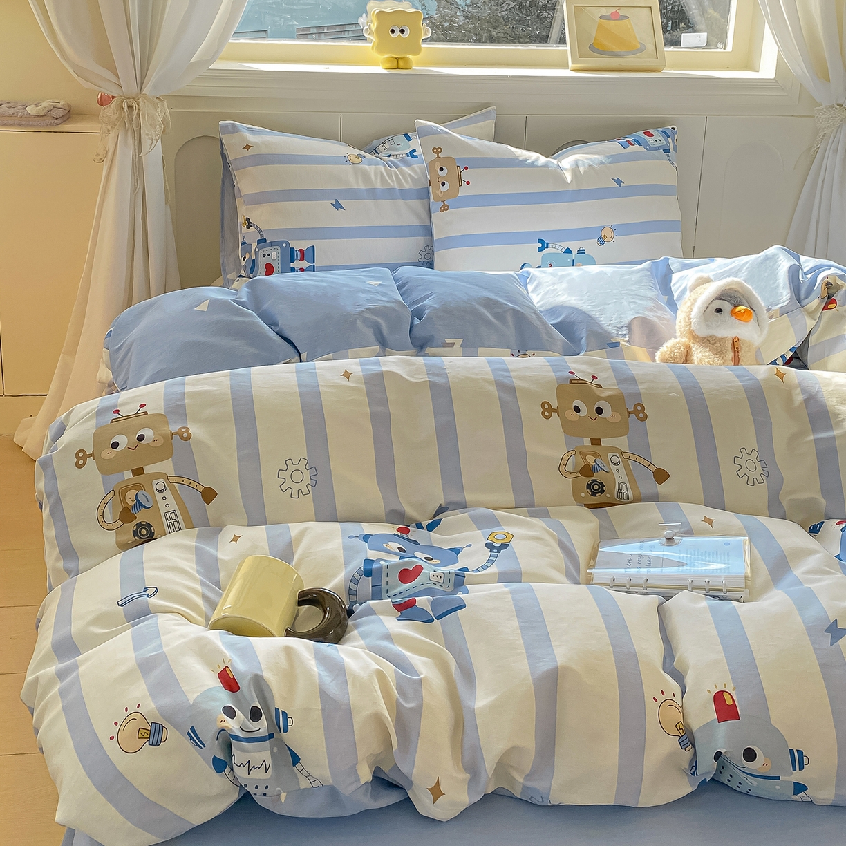 91家纺网 家纺一手货源 找家纺 黑马家居 2025新款13070全棉田园小清新四件套系列 机器人