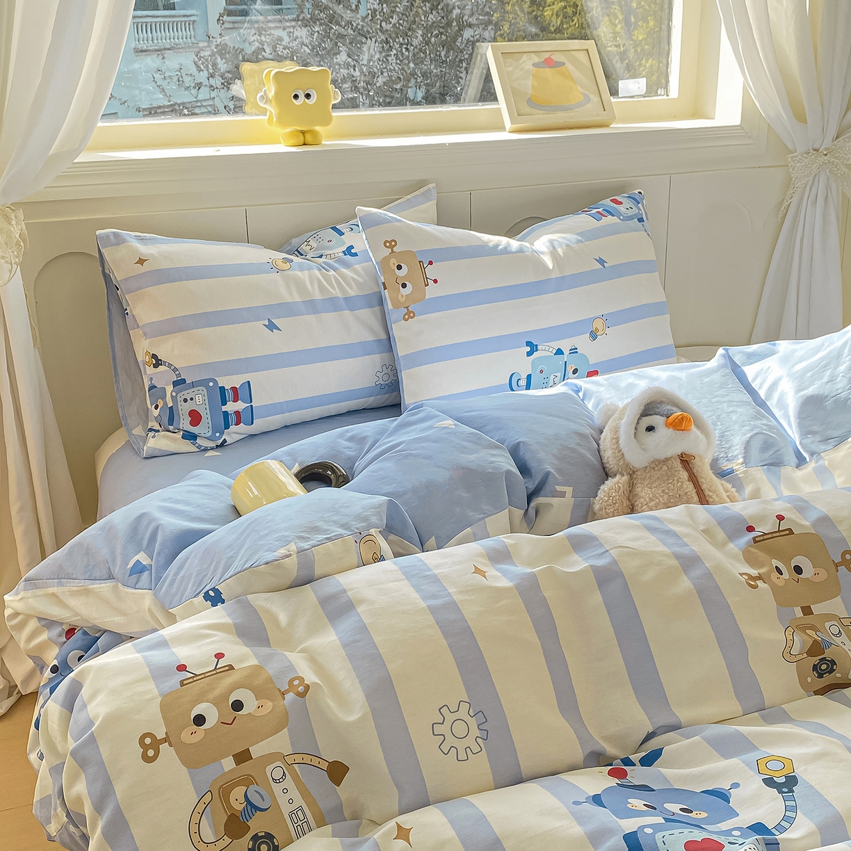 91家纺网 家纺一手货源 找家纺 黑马家居 2025新款13070全棉田园小清新四件套系列 机器人