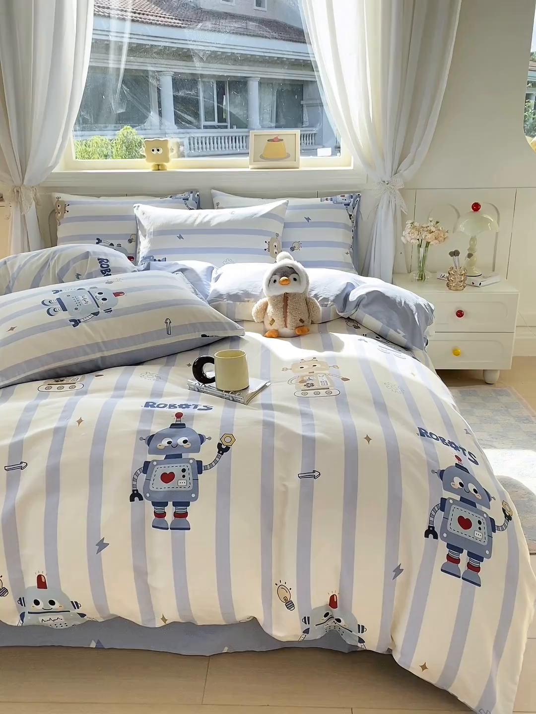 91家纺网 家纺一手货源 找家纺 黑马家居 2025新款13070全棉田园小清新四件套系列 机器人