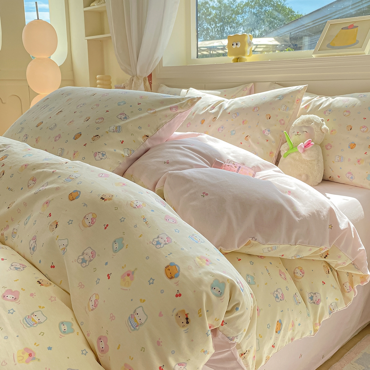 91家纺网 家纺一手货源 找家纺 黑马家居 2025新款13070全棉田园小清新单品被套系列 凯蒂猫