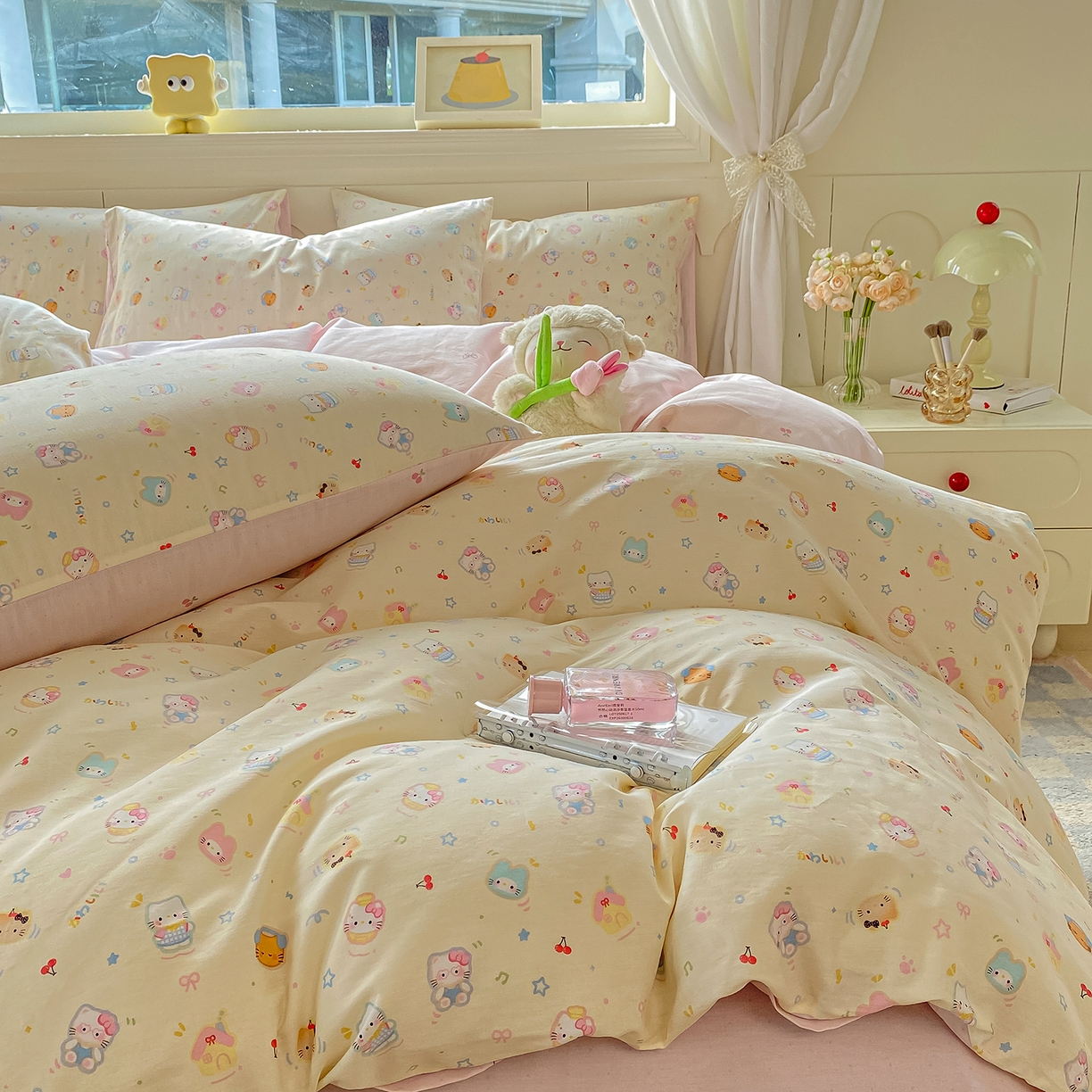 91家纺网 家纺一手货源 找家纺 黑马家居 2025新款13070全棉田园小清新单品被套系列 凯蒂猫