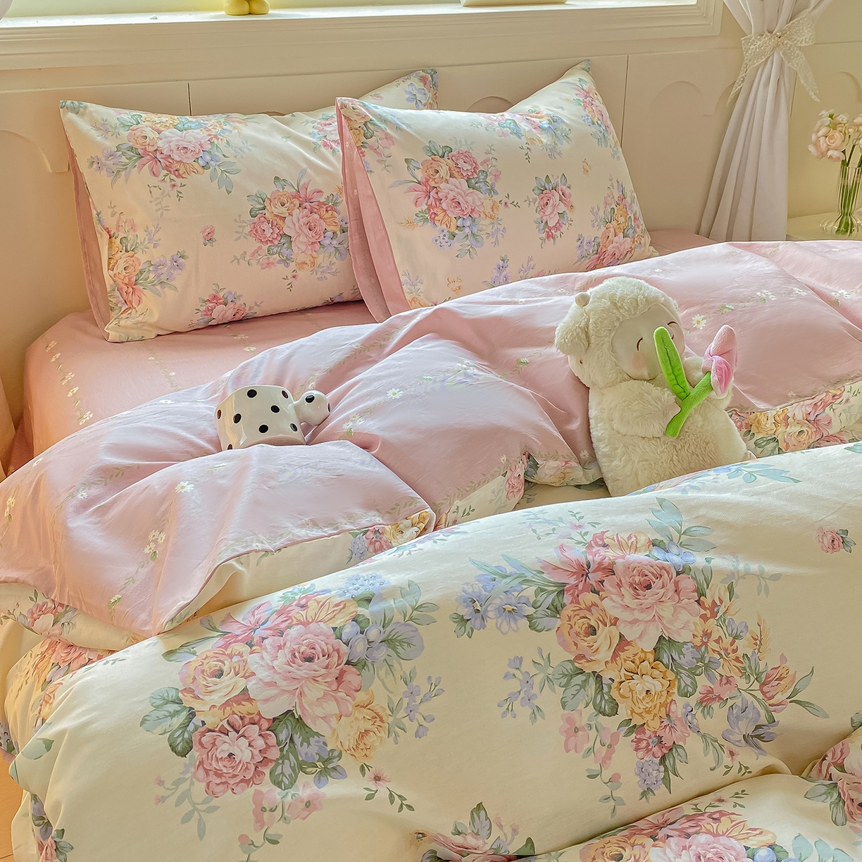 91家纺网 家纺一手货源 找家纺 黑马家居 2025新款13070全棉田园小清新四件套系列 凯蒂猫