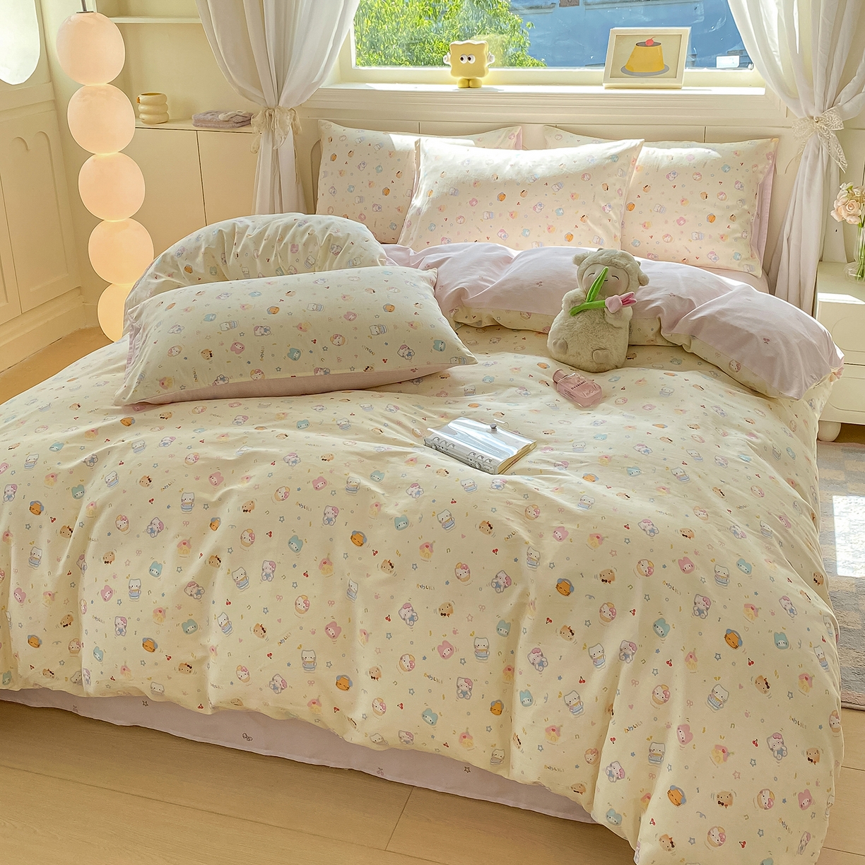 91家纺网 家纺一手货源 找家纺 黑马家居 2025新款13070全棉田园小清新四件套系列 凯蒂猫