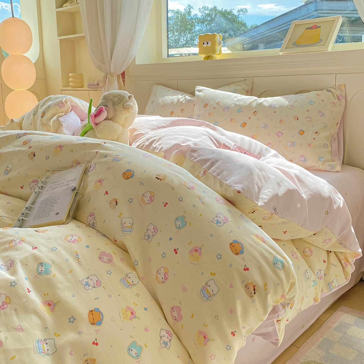 91家纺网 家纺一手货源 找家纺 黑马家居 2025新款13070全棉田园小清新四件套系列 凯蒂猫