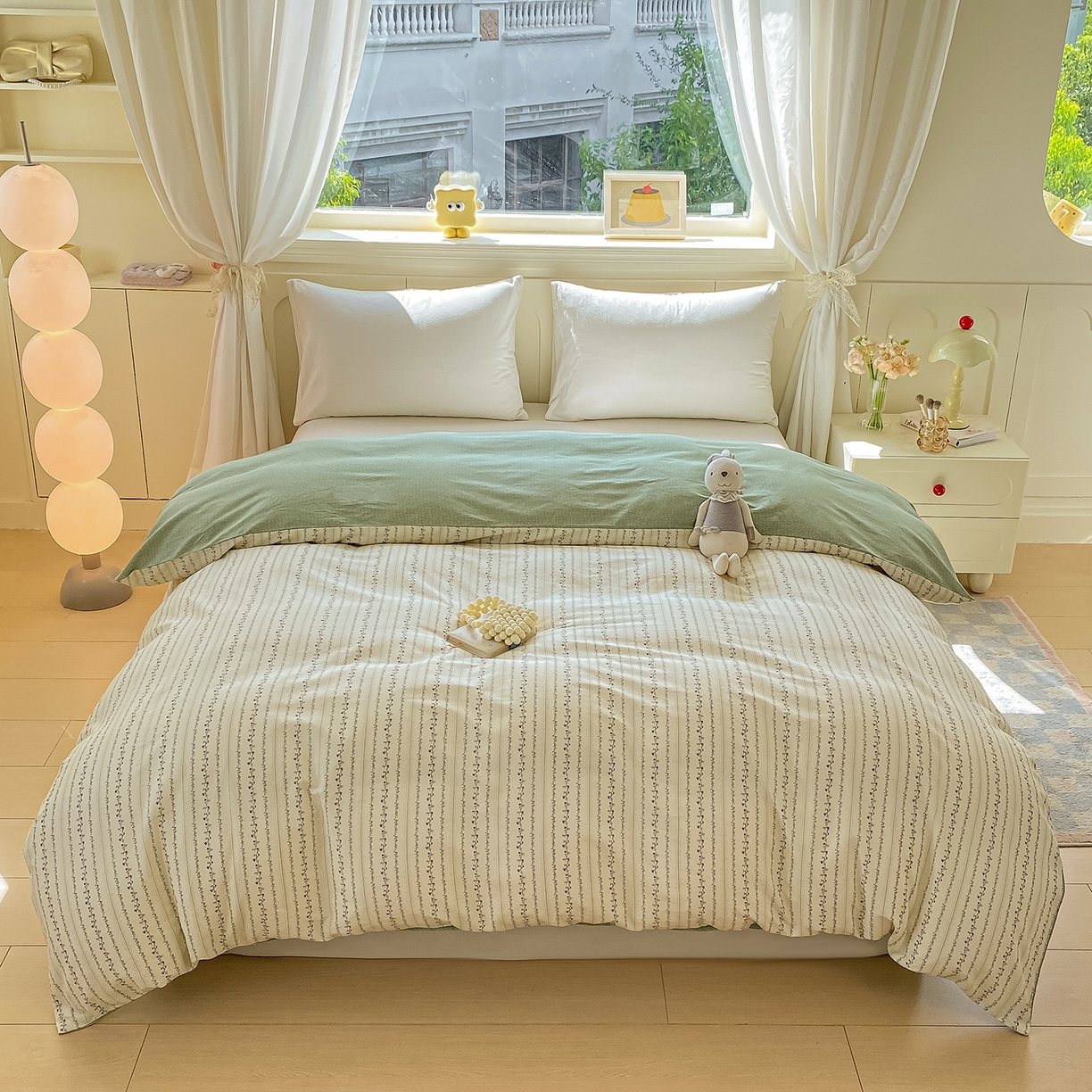 91家纺网 家纺一手货源 找家纺 黑马家居 2025新款13070全棉田园小清新四件套系列 晚安小熊