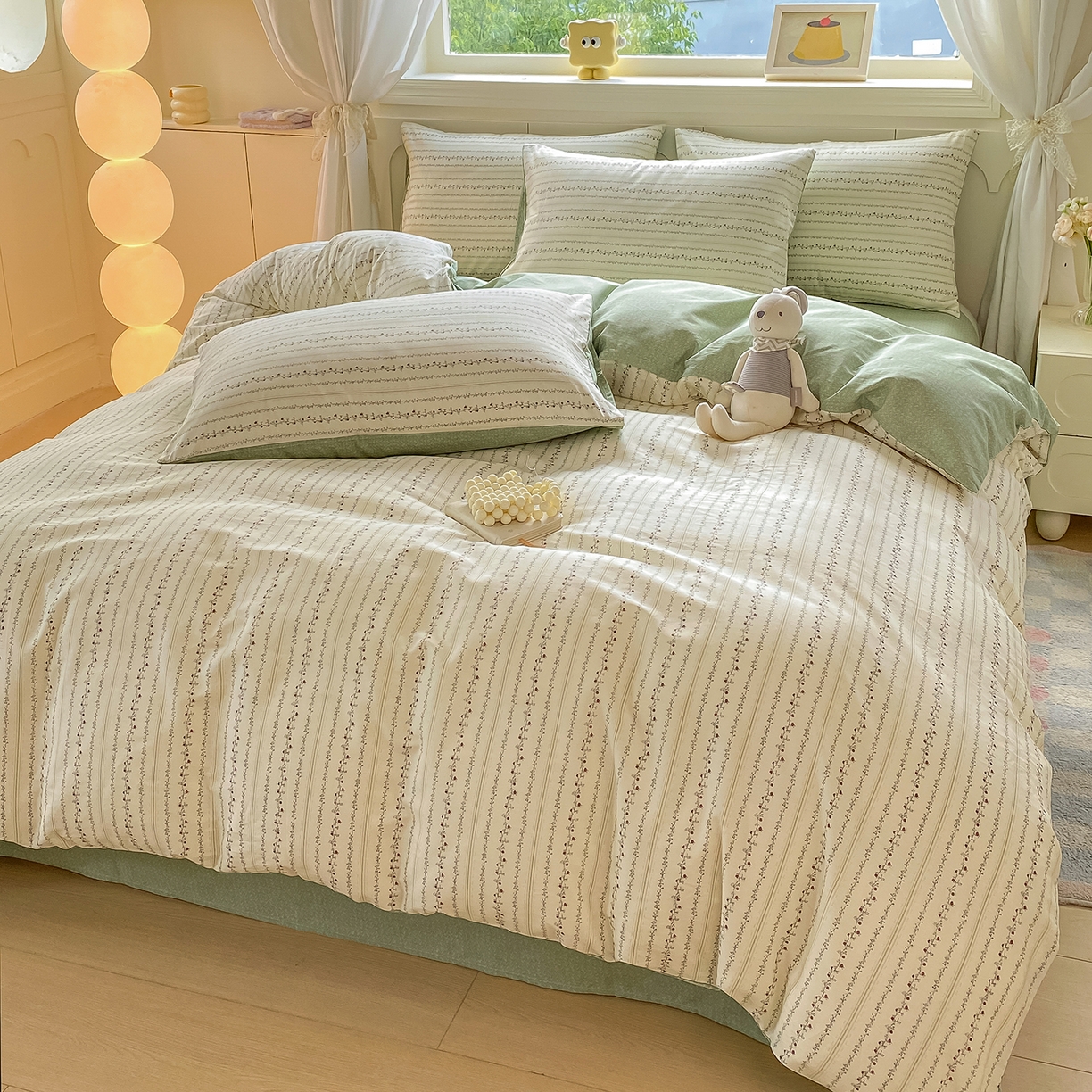 91家纺网 家纺一手货源 找家纺 黑马家居 2025新款13070全棉田园小清新四件套系列 晚安小熊