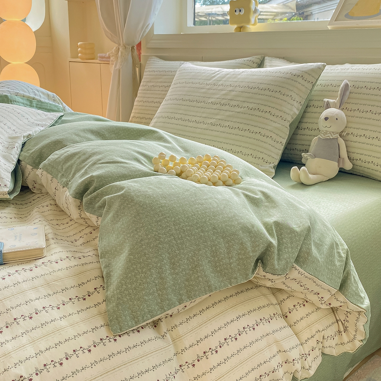 91家纺网 家纺一手货源 找家纺 黑马家居 2025新款13070全棉田园小清新四件套系列 晚安小熊