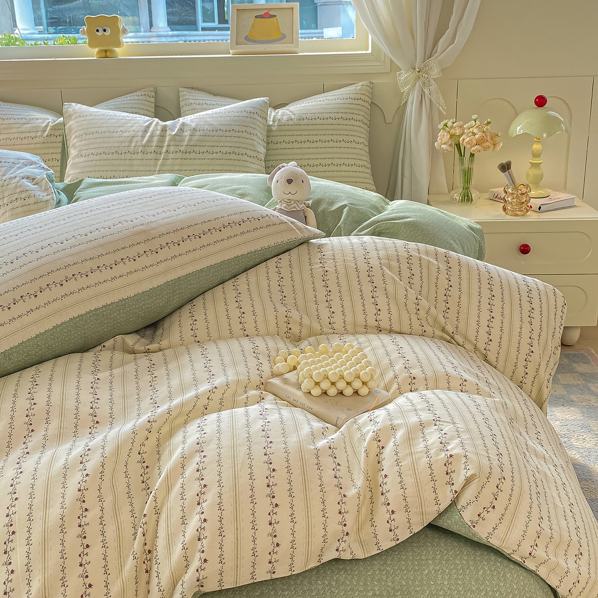 91家纺网 家纺一手货源 找家纺 黑马家居 2025新款13070全棉田园小清新四件套系列 晚安小熊