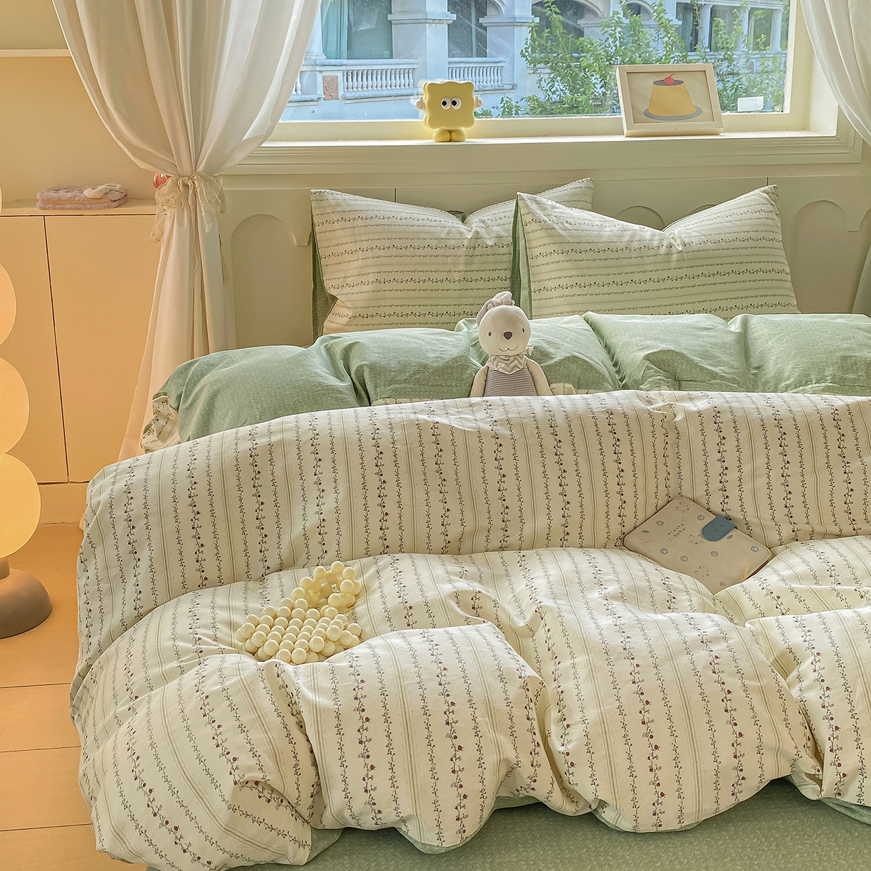 91家纺网 家纺一手货源 找家纺 黑马家居 2025新款13070全棉田园小清新四件套系列 晚安小熊