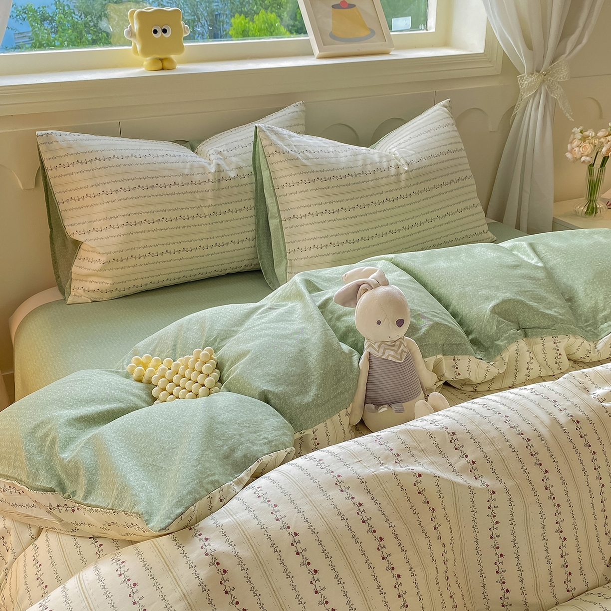 91家纺网 家纺一手货源 找家纺 黑马家居 2025新款13070全棉田园小清新四件套系列 晚安小熊