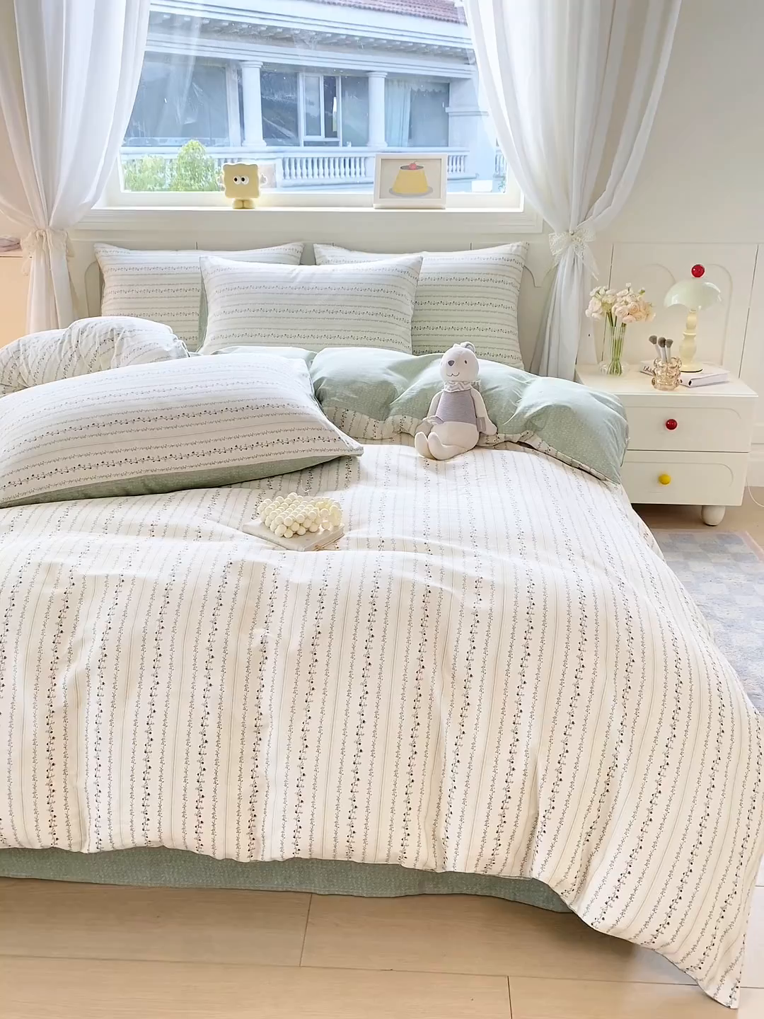 91家纺网 家纺一手货源 找家纺 黑马家居 2025新款13070全棉田园小清新四件套系列 晚安小熊