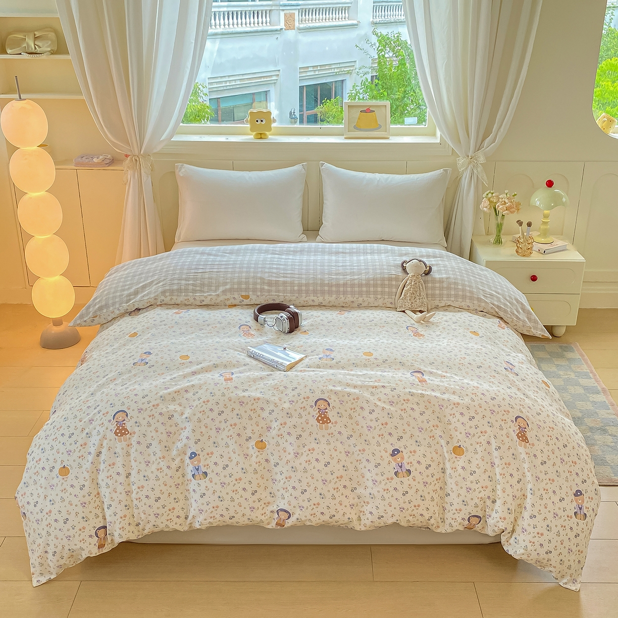 91家纺网 家纺一手货源 找家纺 黑马家居 2025新款13070全棉田园小清新四件套系列 晚安小熊