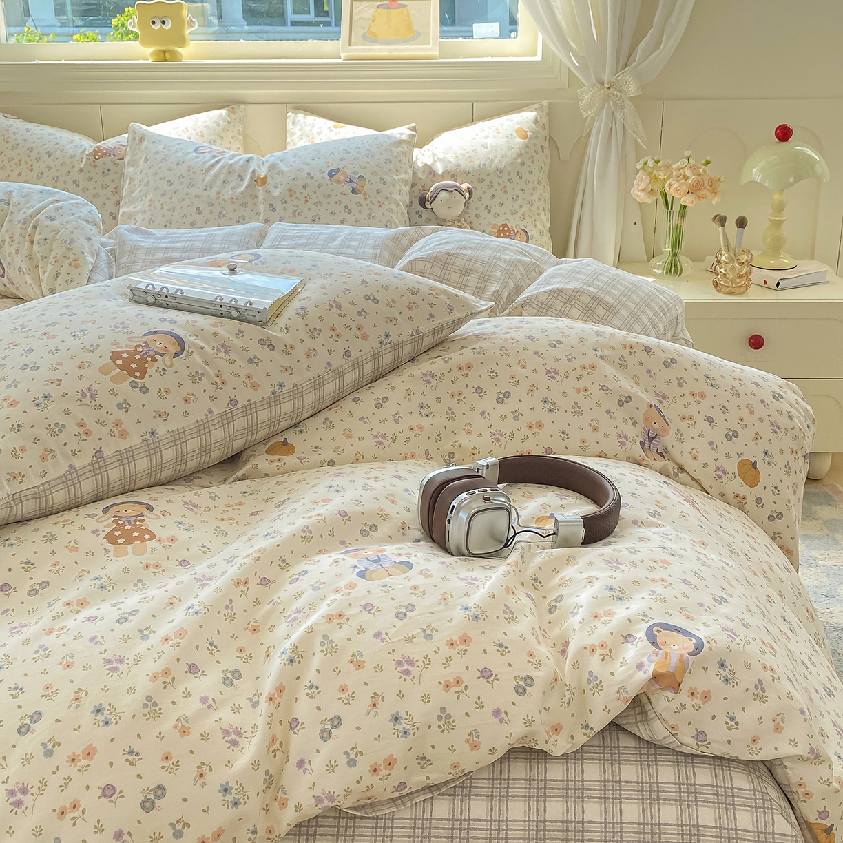 91家纺网 家纺一手货源 找家纺 黑马家居 2025新款13070全棉田园小清新四件套系列 晚安小熊