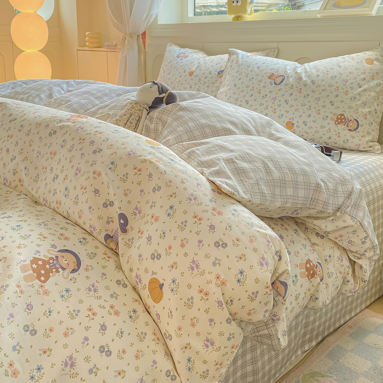 91家纺网 家纺一手货源 找家纺 黑马家居 2025新款13070全棉田园小清新四件套系列 晚安小熊