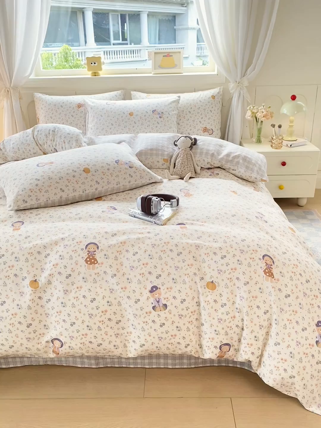 91家纺网 家纺一手货源 找家纺 黑马家居 2025新款13070全棉田园小清新四件套系列 晚安小熊