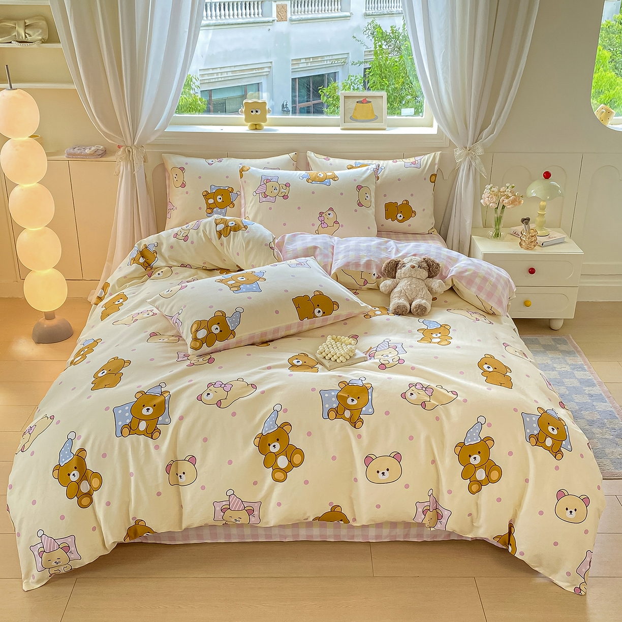 91家纺网 家纺一手货源 找家纺 黑马家居 2025新款13070全棉田园小清新四件套系列 晚安小熊