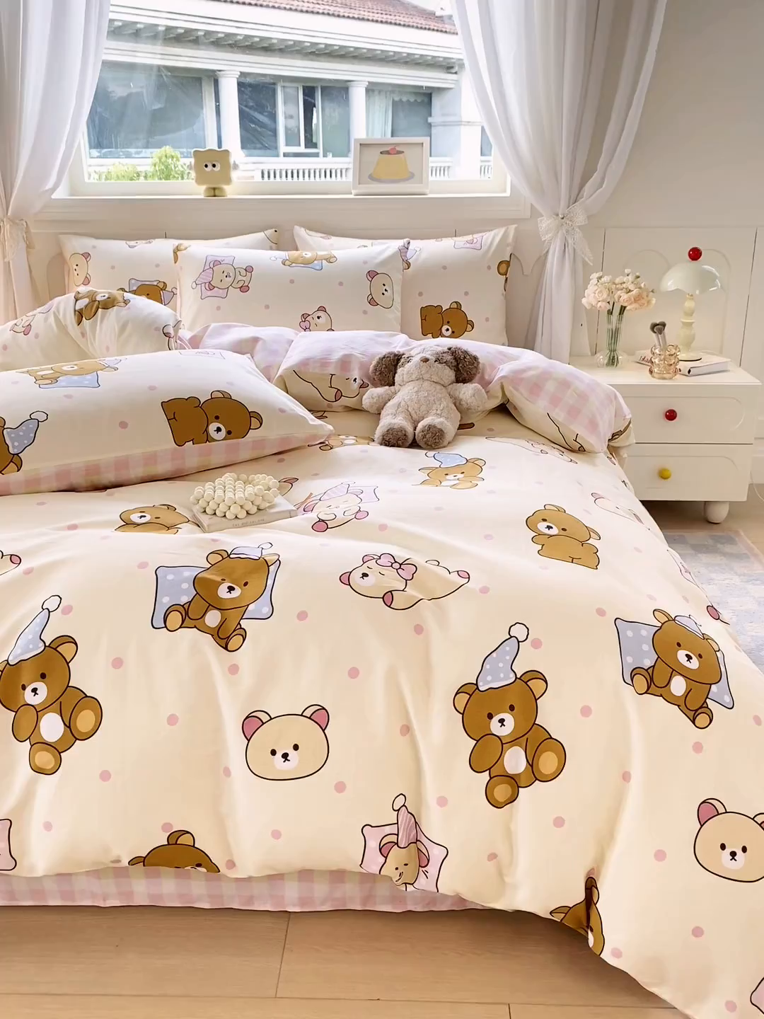 91家纺网 家纺一手货源 找家纺 黑马家居 2025新款13070全棉田园小清新四件套系列 晚安小熊