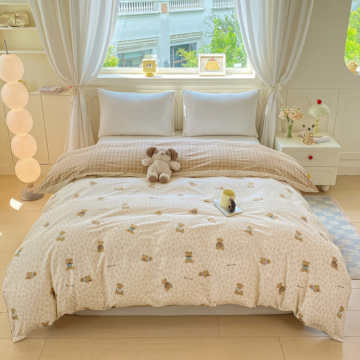 91家纺网 家纺一手货源 找家纺 黑马家居 2025新款13070全棉田园小清新四件套系列 小熊莉娜