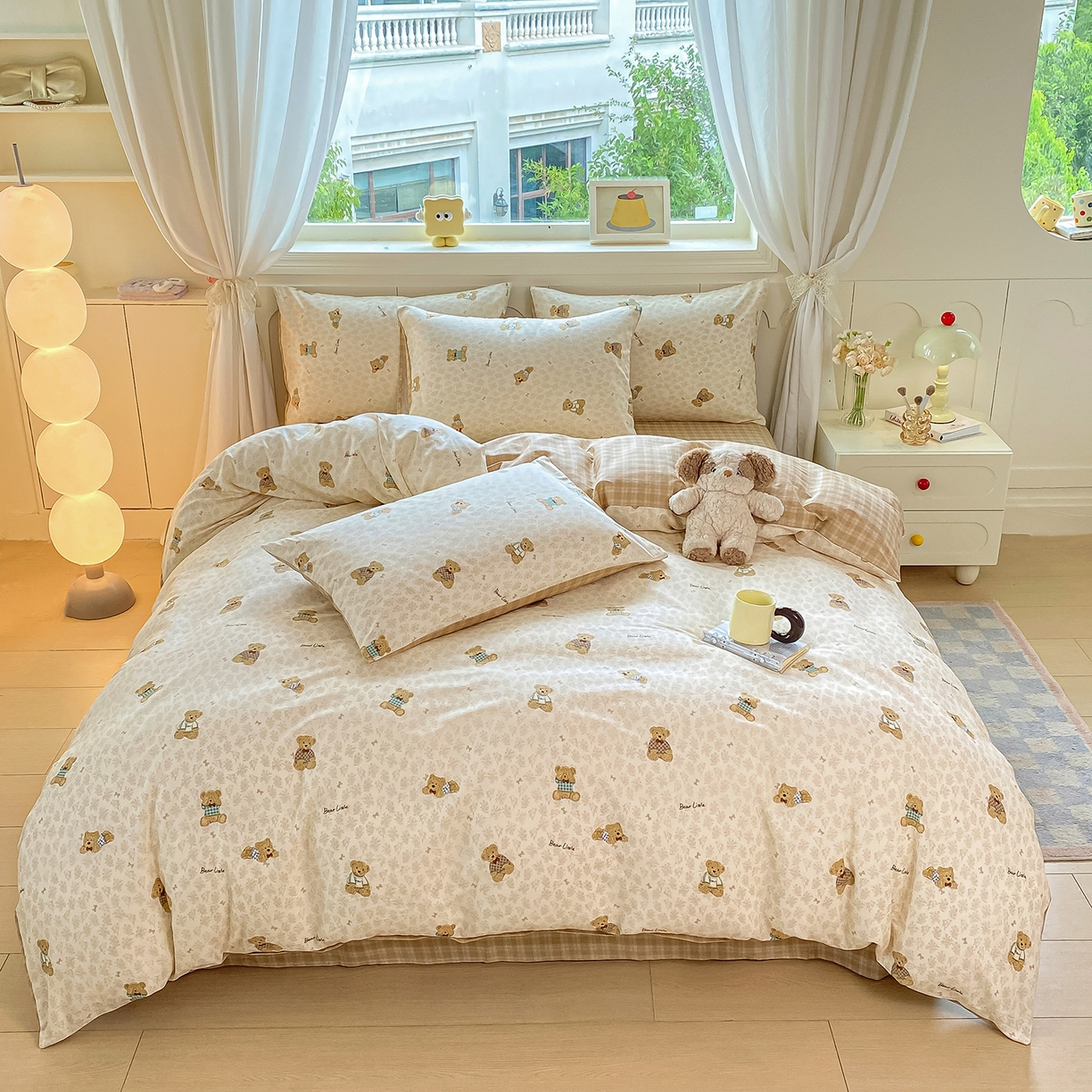 91家纺网 家纺一手货源 找家纺 黑马家居 2025新款13070全棉田园小清新四件套系列 小熊莉娜