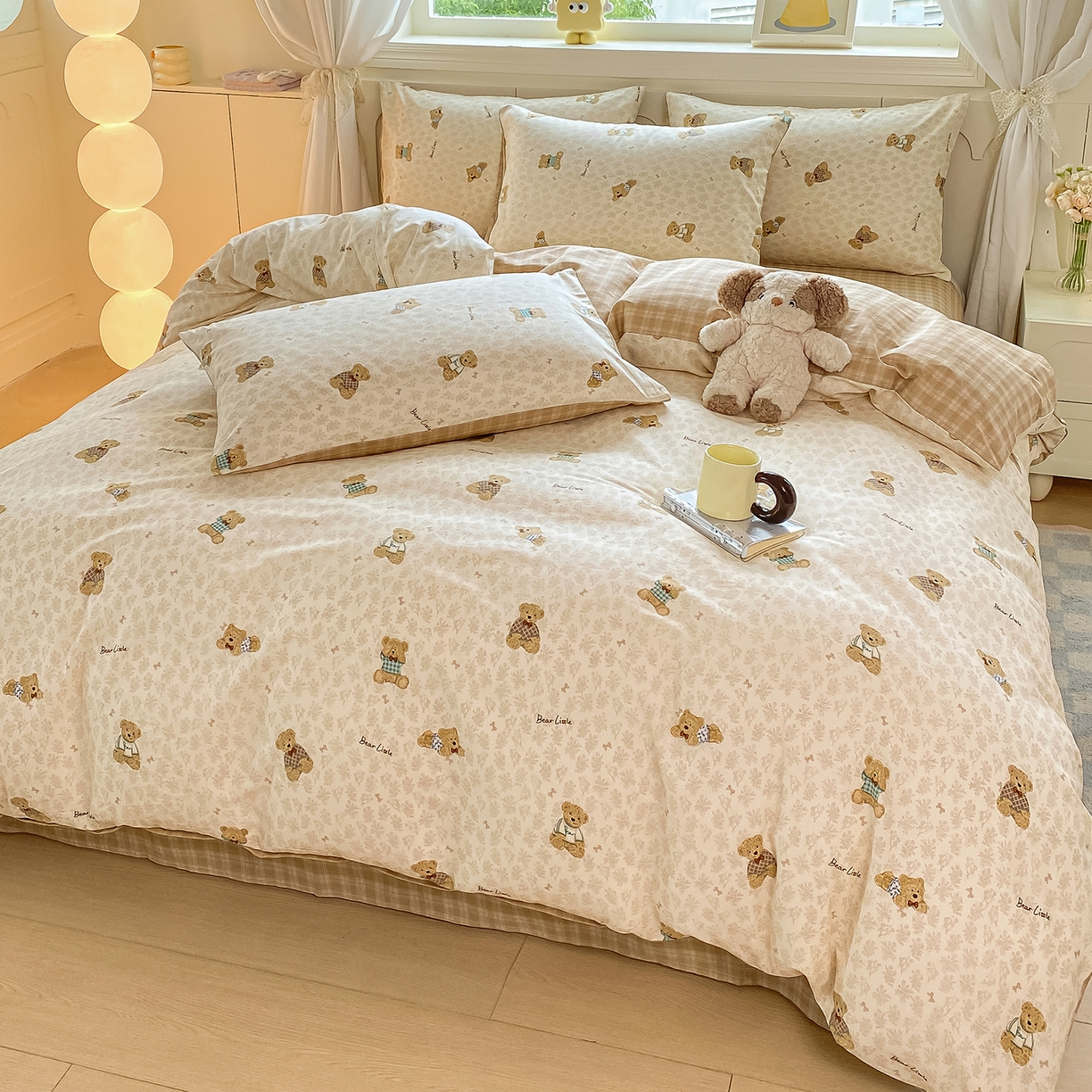 91家纺网 家纺一手货源 找家纺 黑马家居 2025新款13070全棉田园小清新四件套系列 小熊莉娜