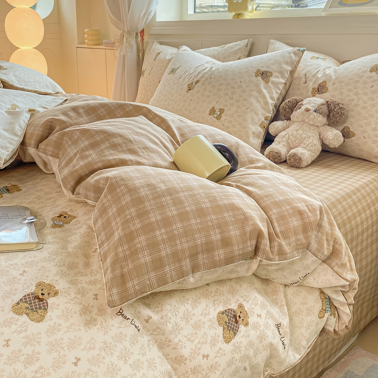 91家纺网 家纺一手货源 找家纺 黑马家居 2025新款13070全棉田园小清新四件套系列 小熊莉娜