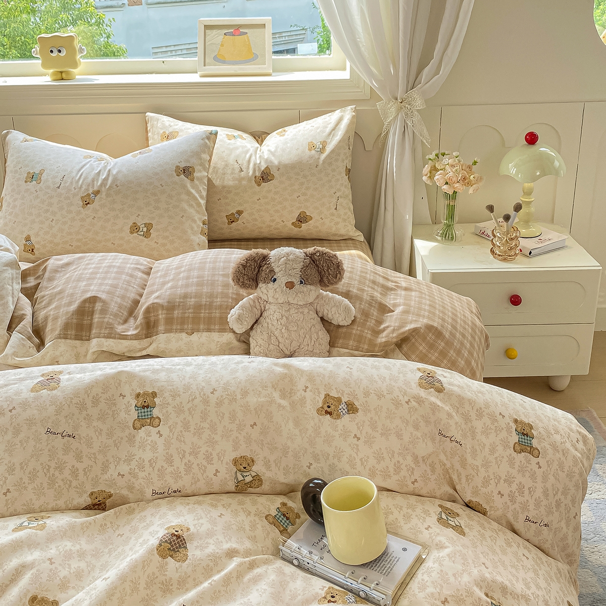 91家纺网 家纺一手货源 找家纺 黑马家居 2025新款13070全棉田园小清新四件套系列 小熊莉娜