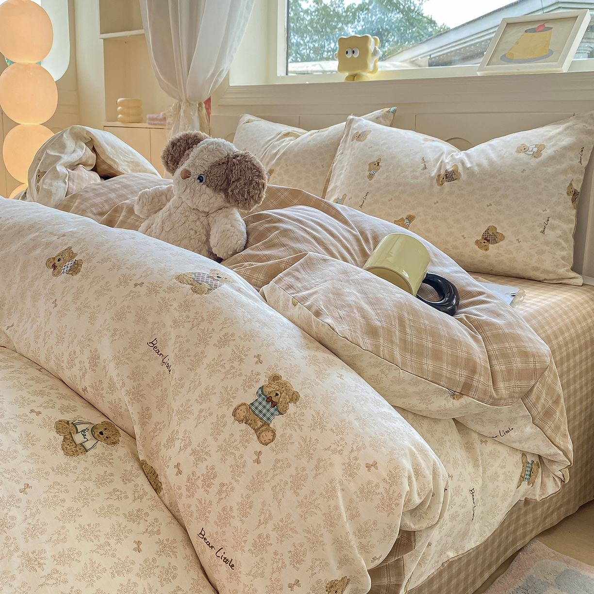 91家纺网 家纺一手货源 找家纺 黑马家居 2025新款13070全棉田园小清新四件套系列 小熊莉娜