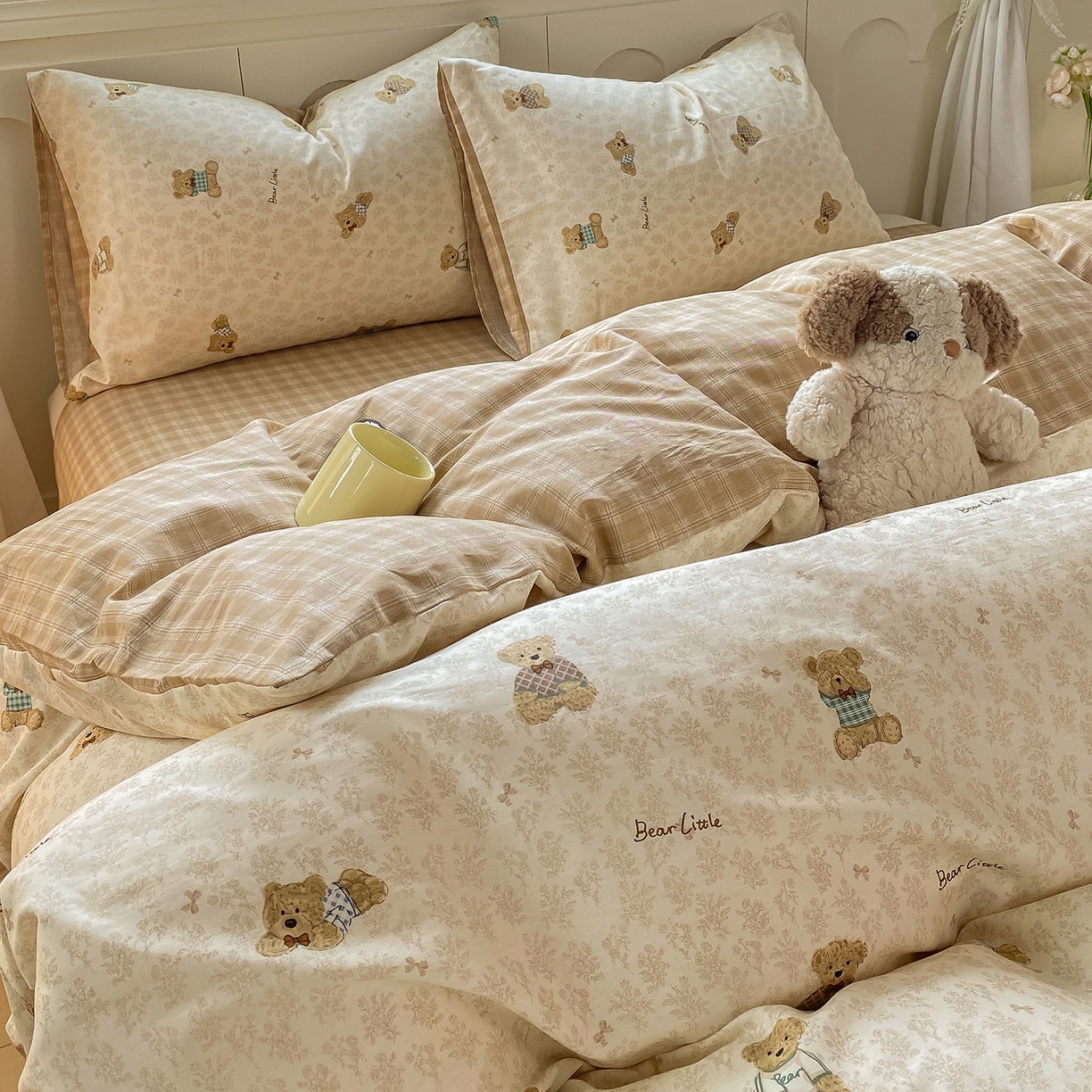 91家纺网 家纺一手货源 找家纺 黑马家居 2025新款13070全棉田园小清新四件套系列 小熊莉娜