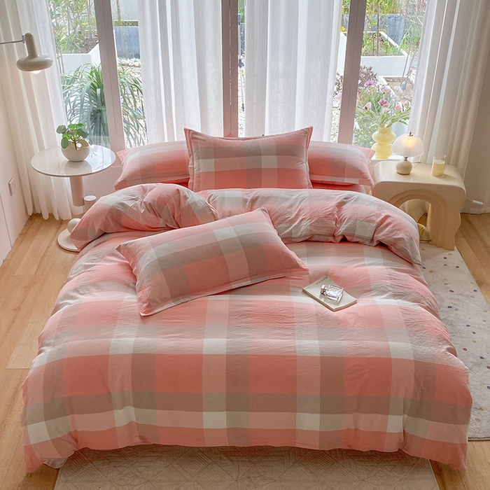 91家纺网 家纺一手货源 找家纺 钰锦珀家纺 2025新款简约全棉色织水洗棉四件套玉咖大格