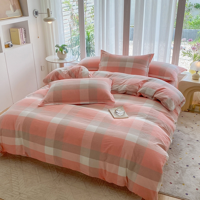 91家纺网 家纺一手货源 找家纺 钰锦珀家纺 2025新款简约全棉色织水洗棉四件套玉咖大格