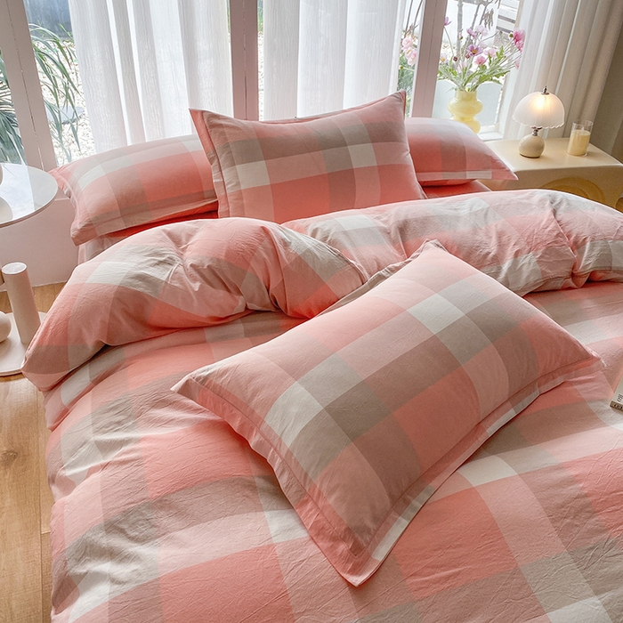 91家纺网 家纺一手货源 找家纺 钰锦珀家纺 2025新款简约全棉色织水洗棉四件套玉咖大格